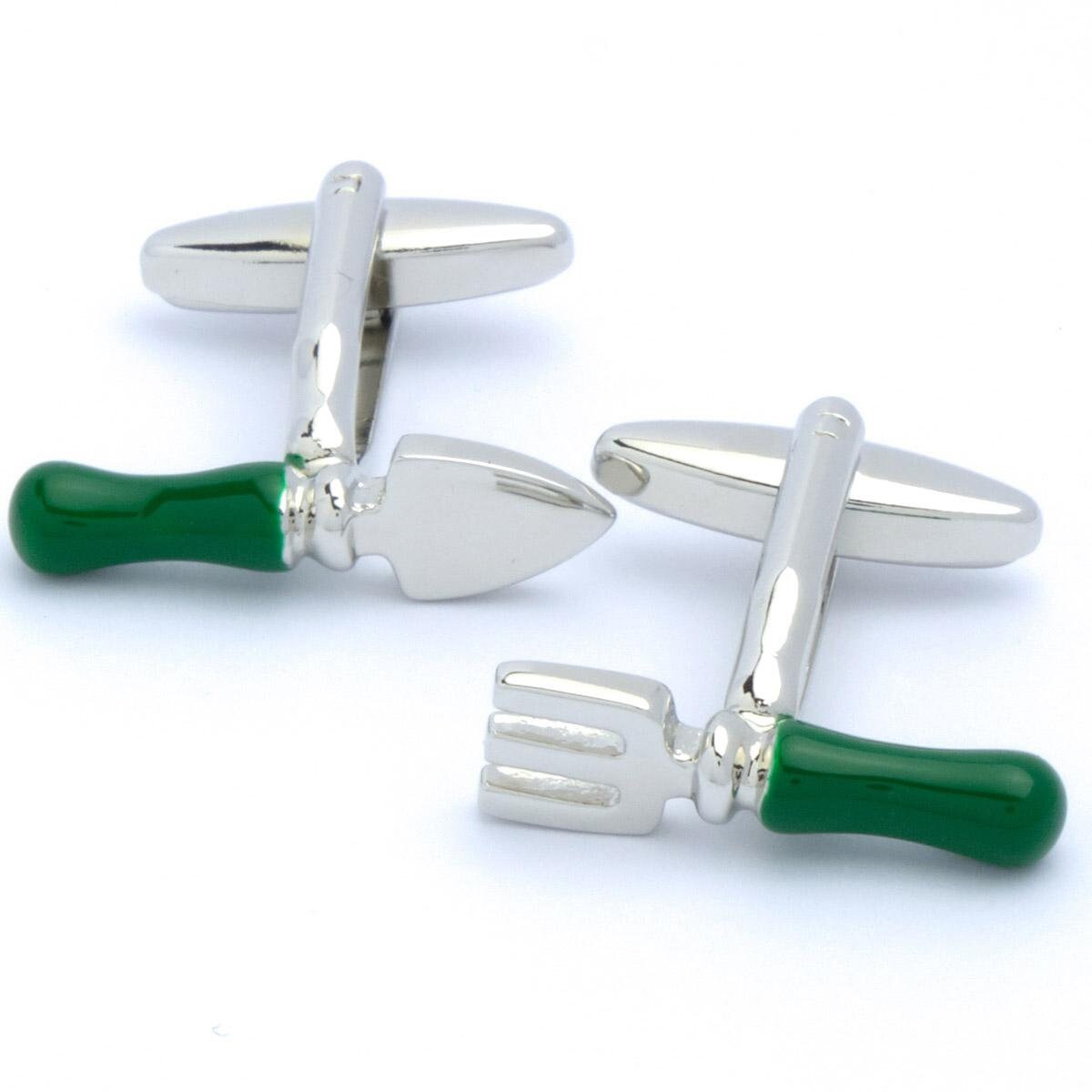 Cufflinks - Garden tools Vegetable garden Silver and Green