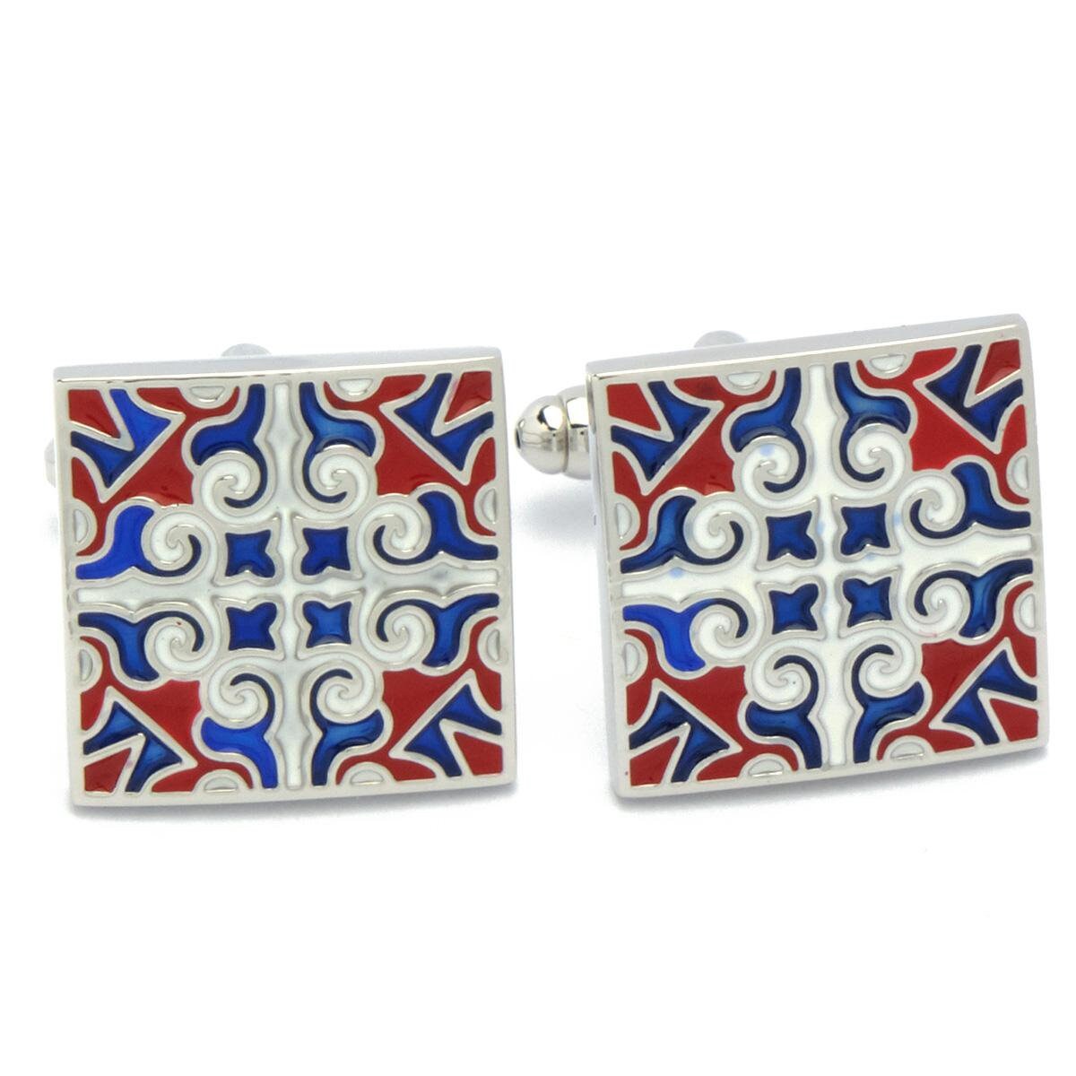 Cufflinks - Square with Red and Blue Pattern