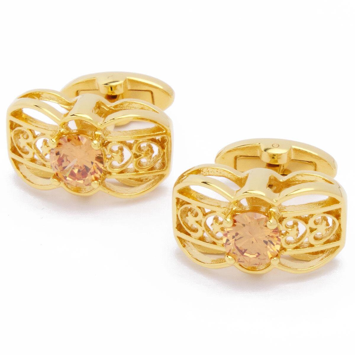 Cufflinks - Gold with Red Orange Stone