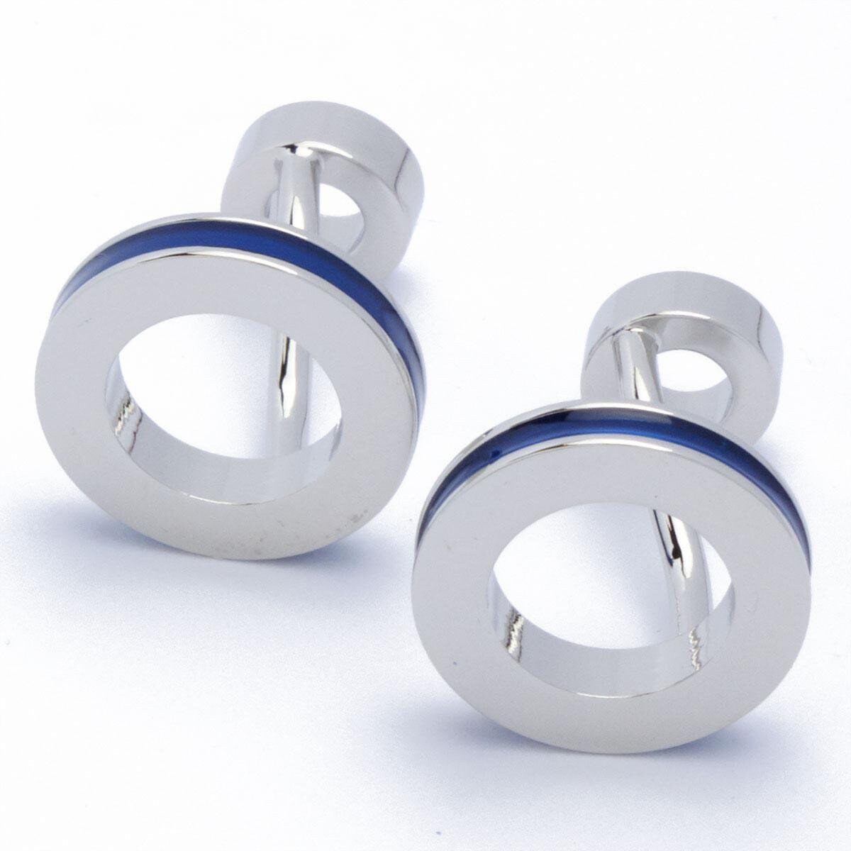 Cufflinks - Round with Open Middle and Blue Border