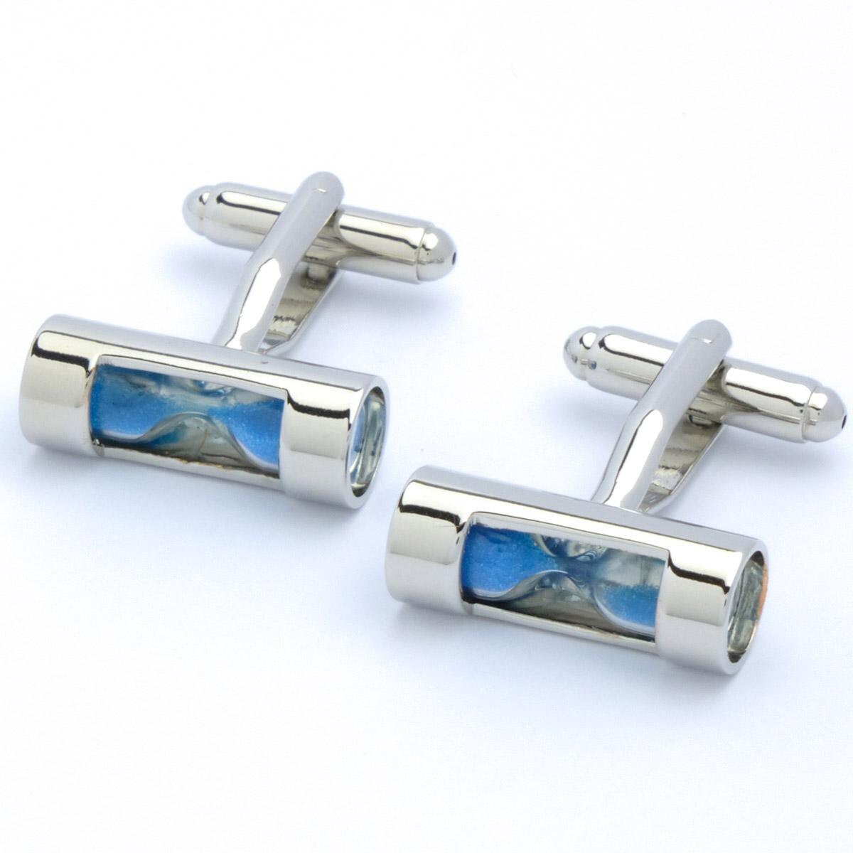 Cufflinks - Hourglass with Glass Blue