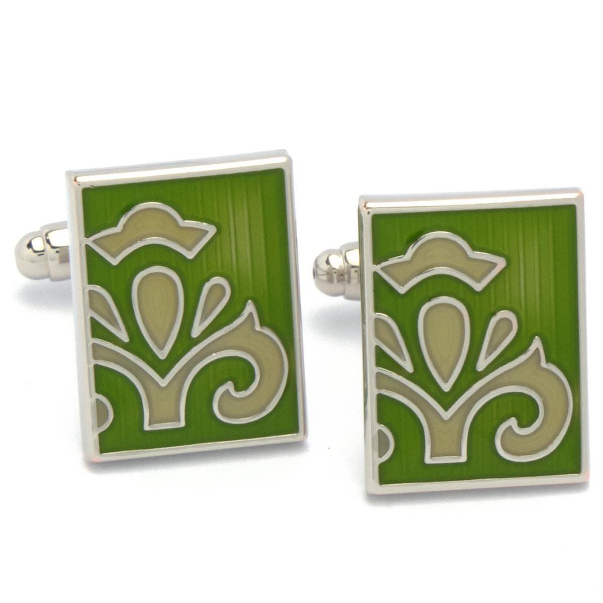Cufflinks - Green Rectangular with Enamel French Lily