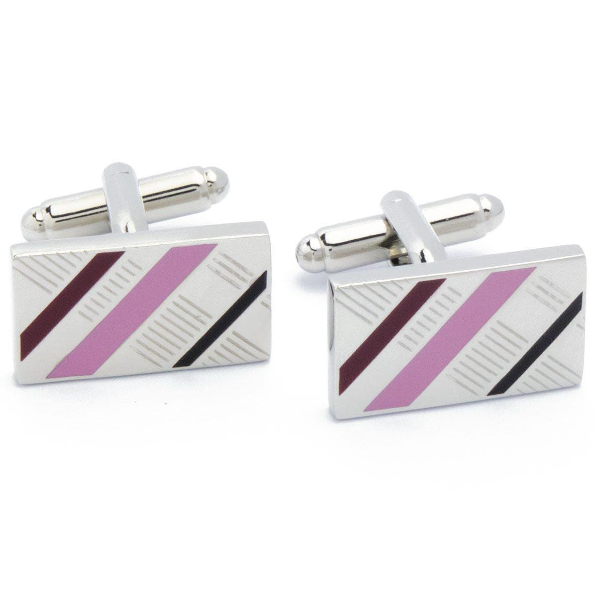 Cufflinks - Rectangle with Diagonal Pink Stripe