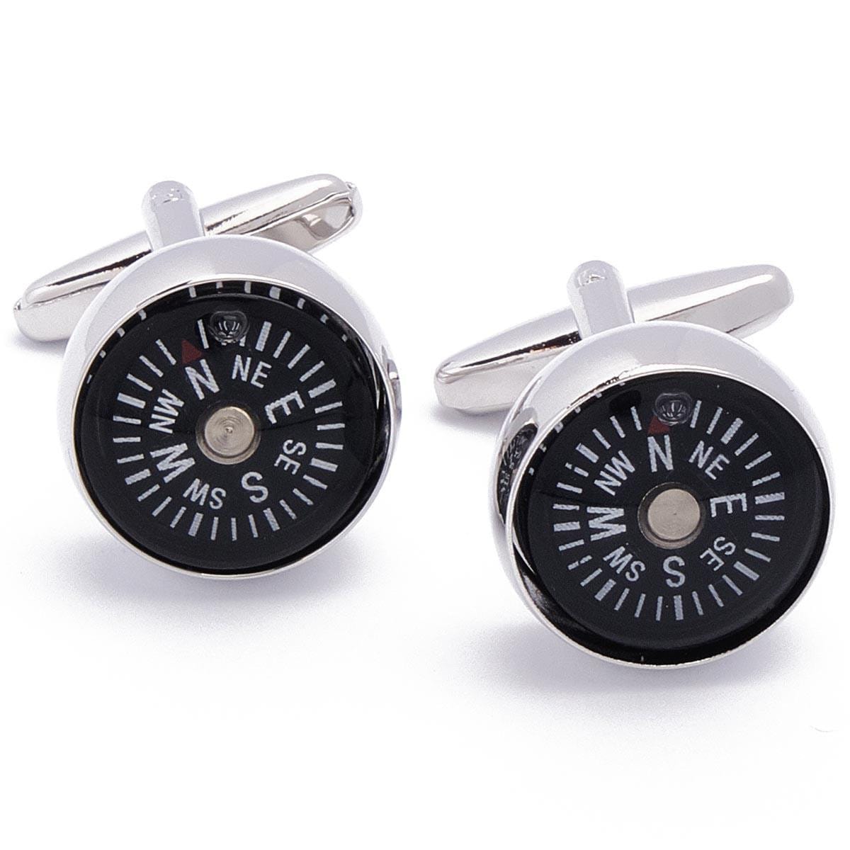 Cufflinks - Compass Real Working Silver with White
