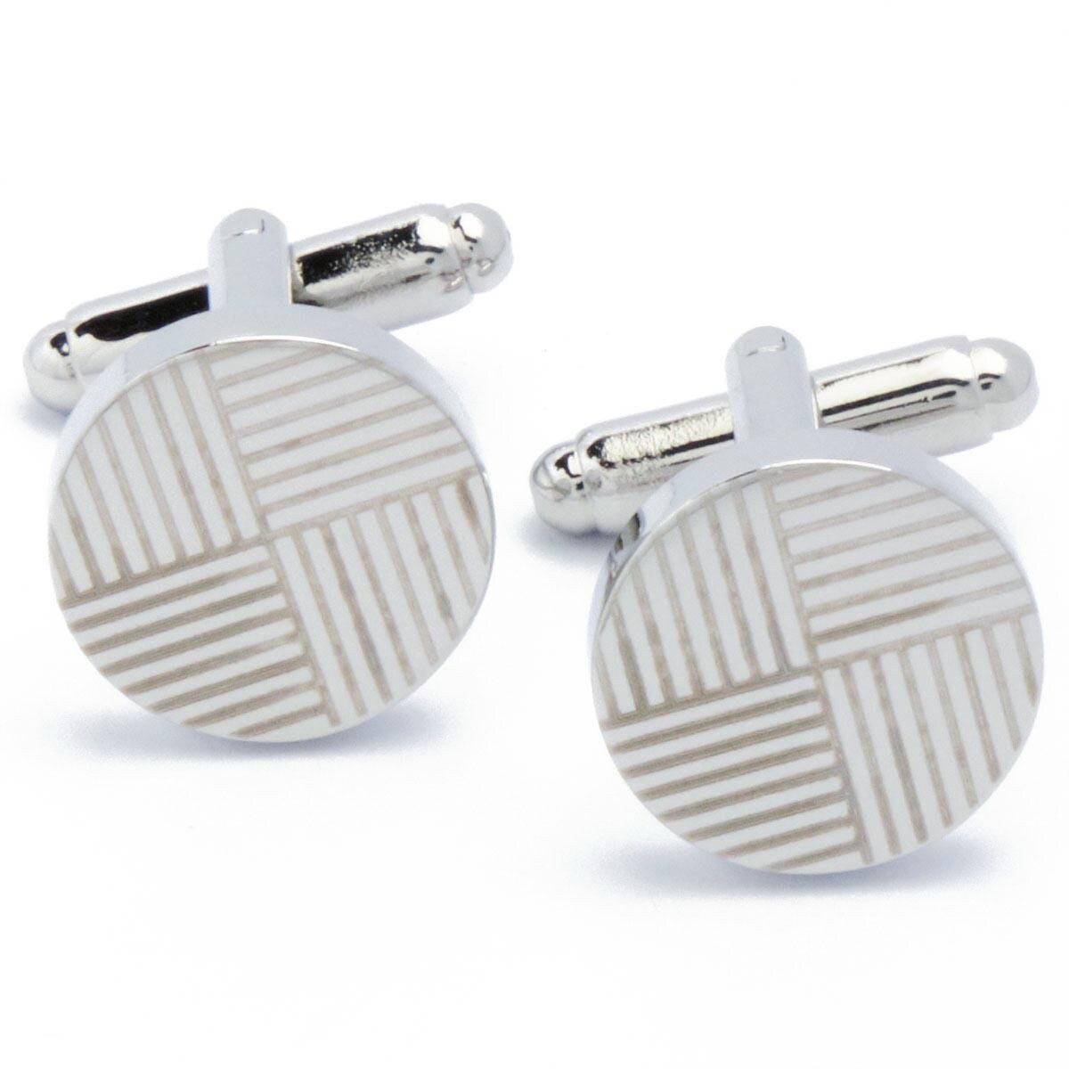Cufflinks - Round with Stripe Pattern Silver