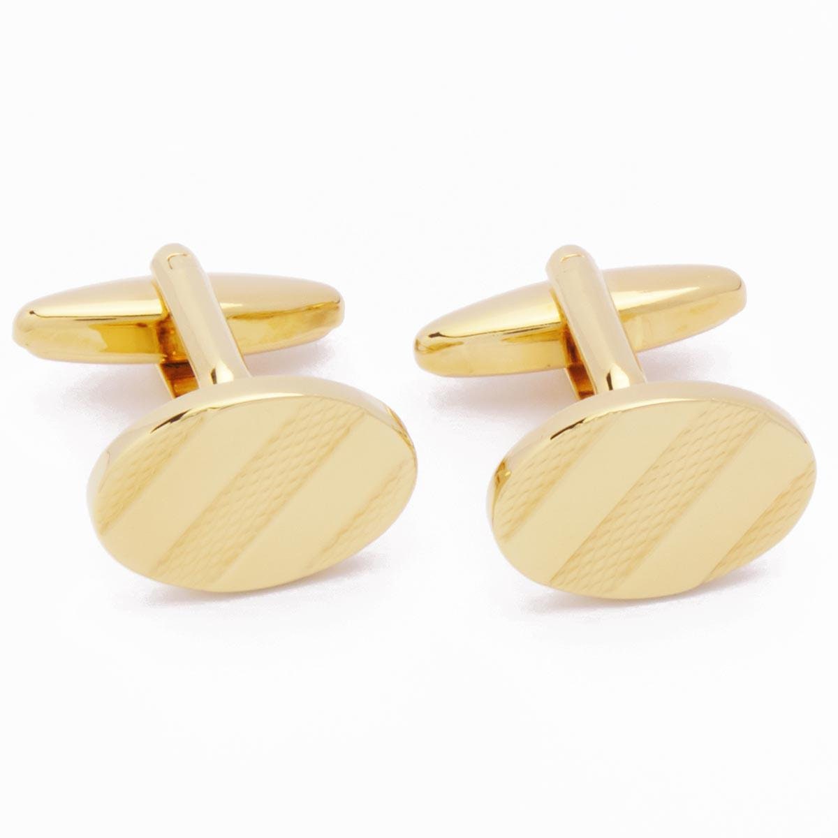Cufflinks - Gold Oval with Diagonal Effect