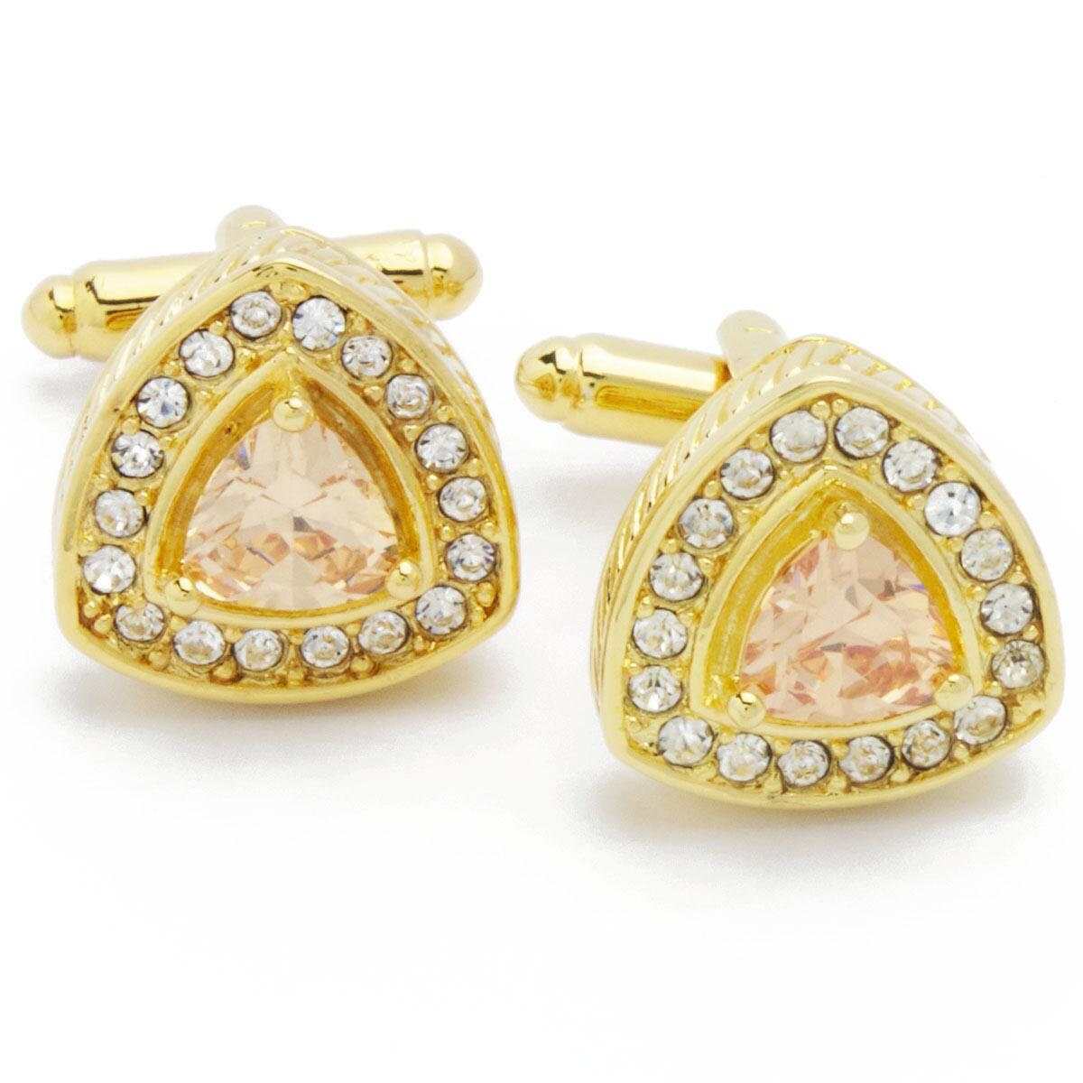 Cufflinks - Triangular Gold with White Stone