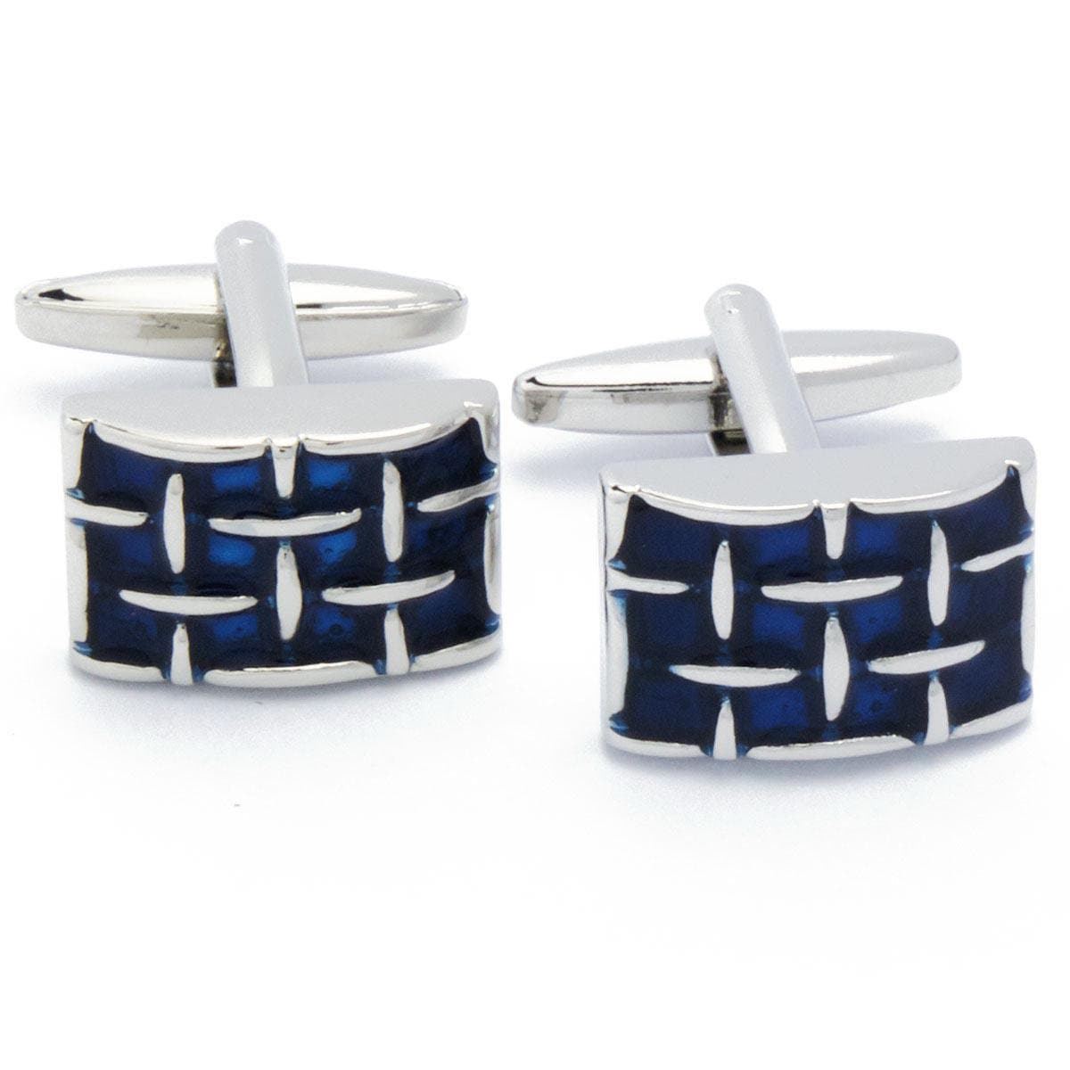 Cufflinks - Blue Enamel with Silver Grid