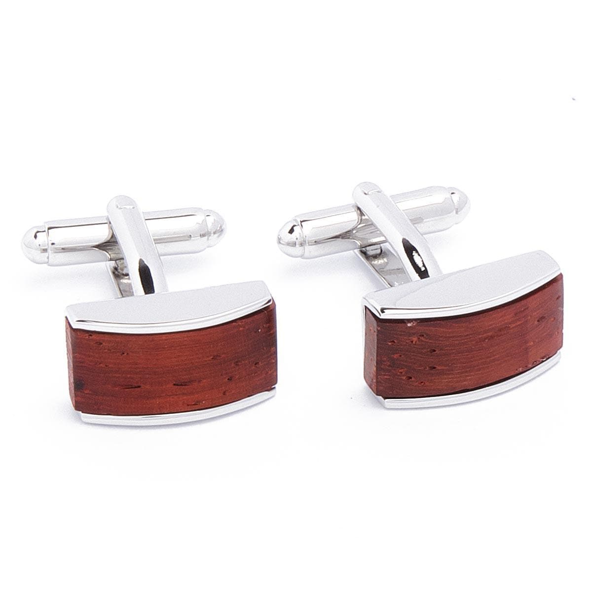 Cufflinks - Pallisander Wood Rectangle Brown and Silver Color