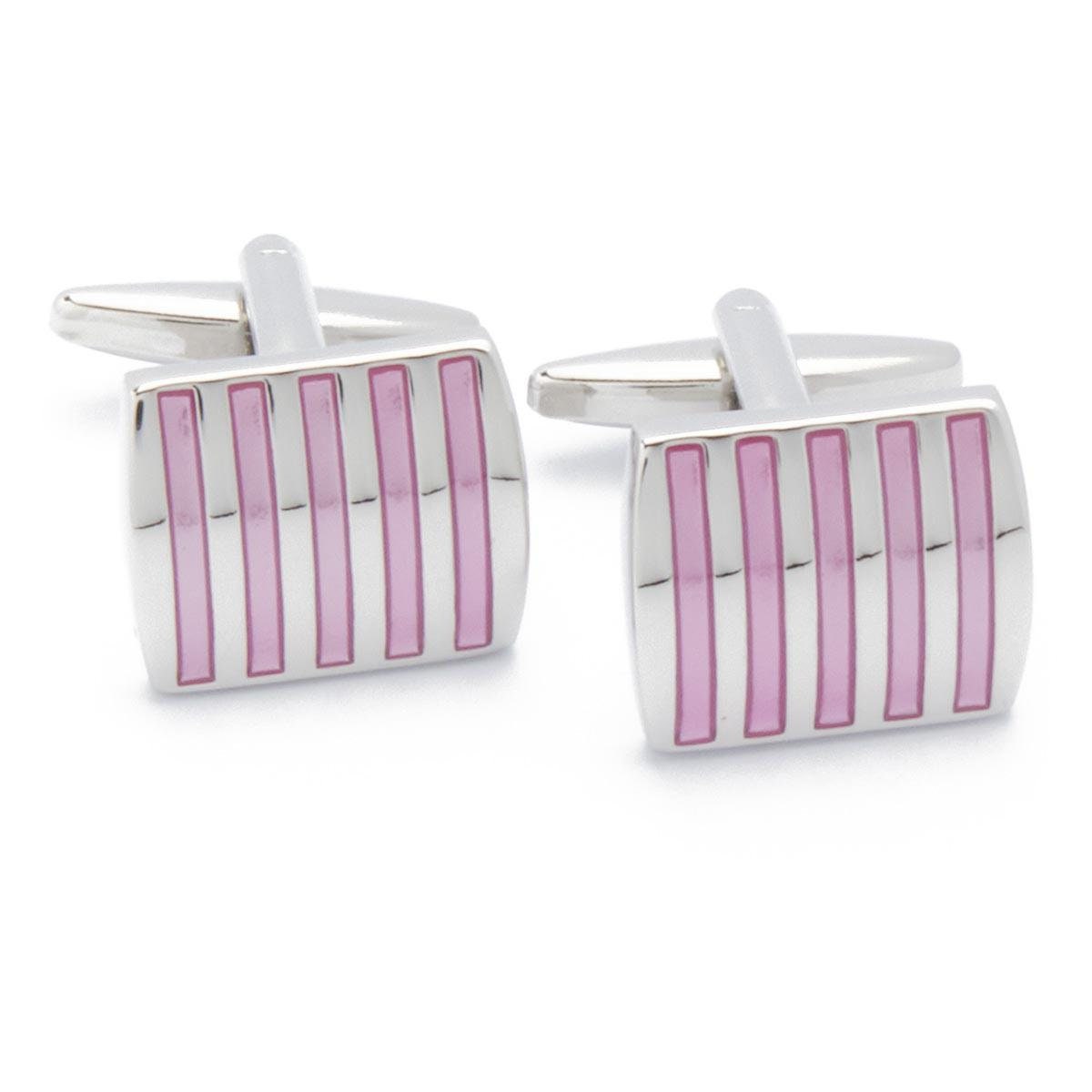 Cufflinks - Pink and Silver Lines Square