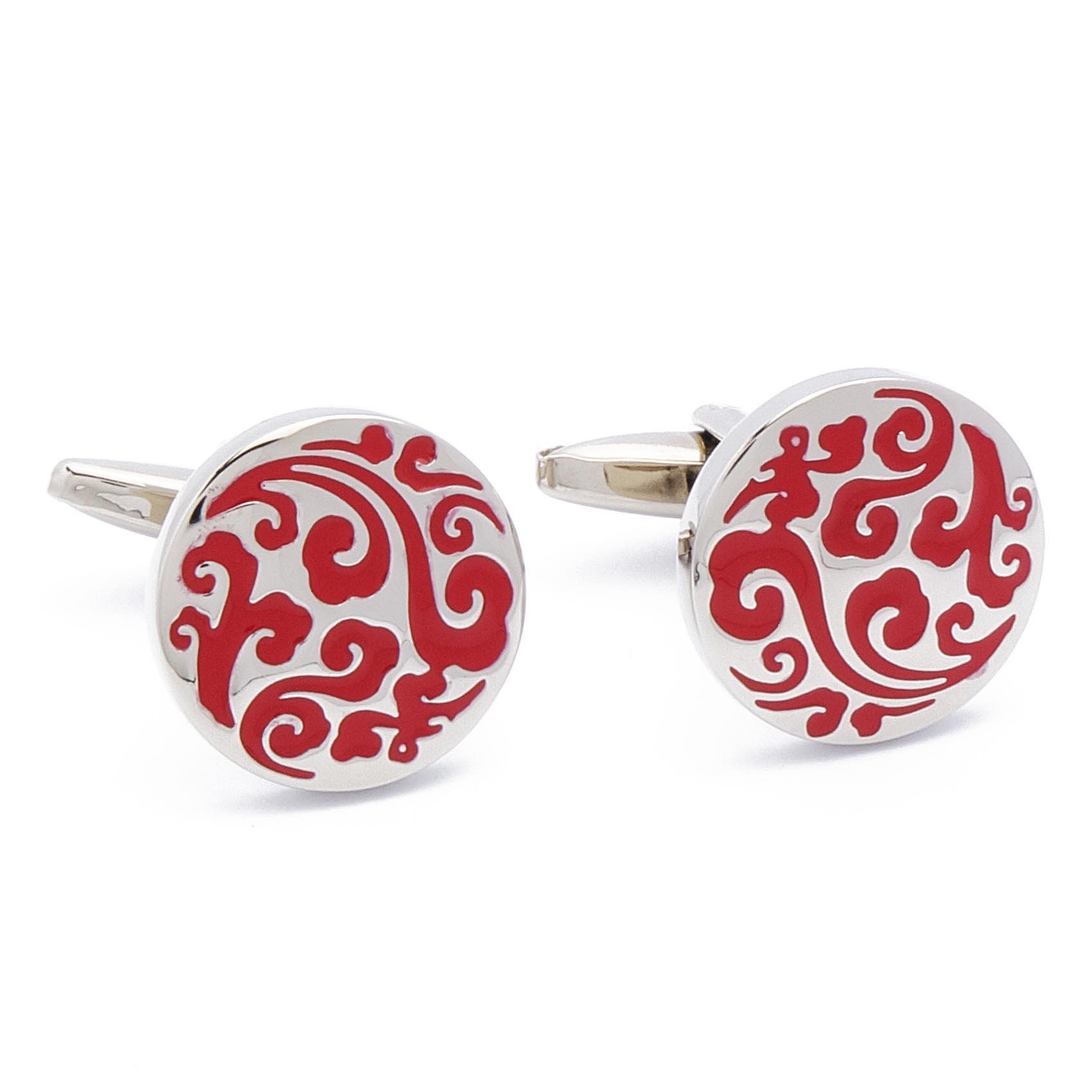 Cufflinks - Red Swirling Rotating Shapes Round