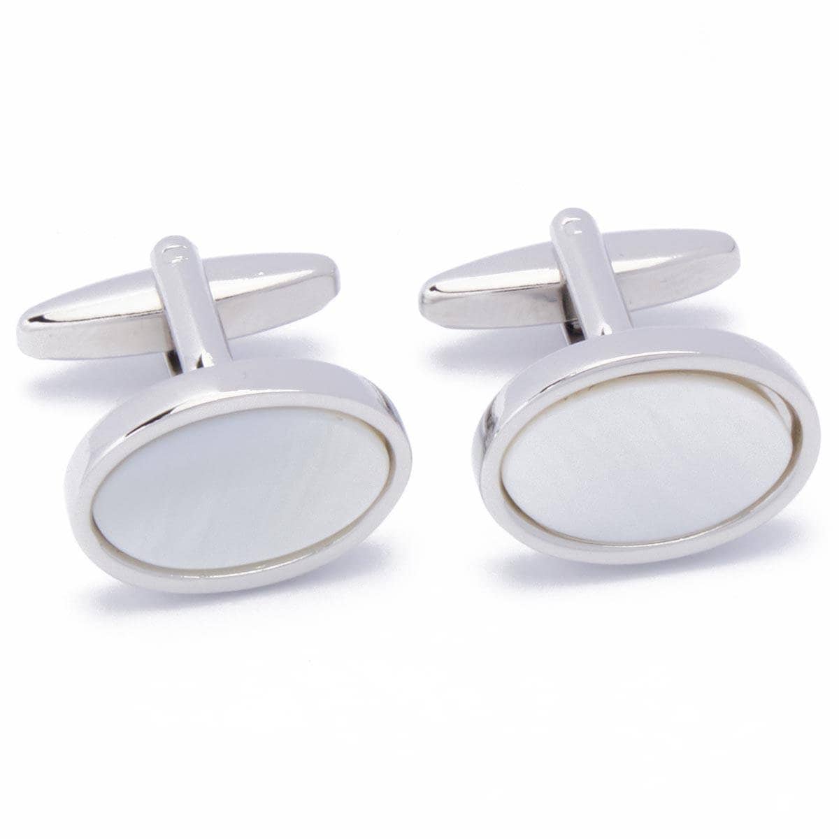 Cufflinks - Oval Silver with White Mother of Pearl