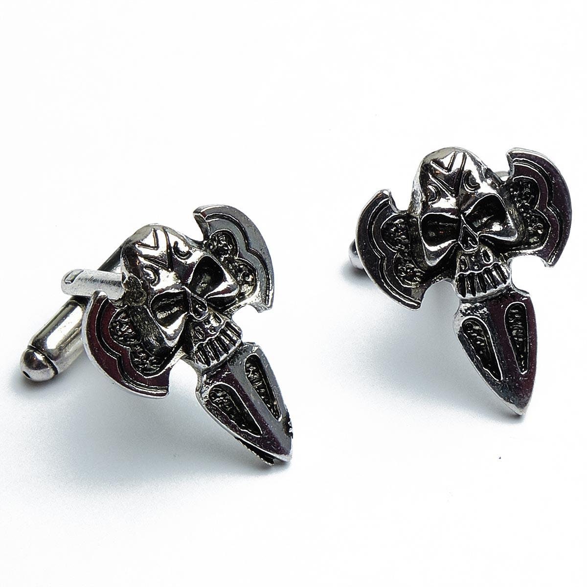 Cufflinks - Skull with Knife Dagger Black Metal