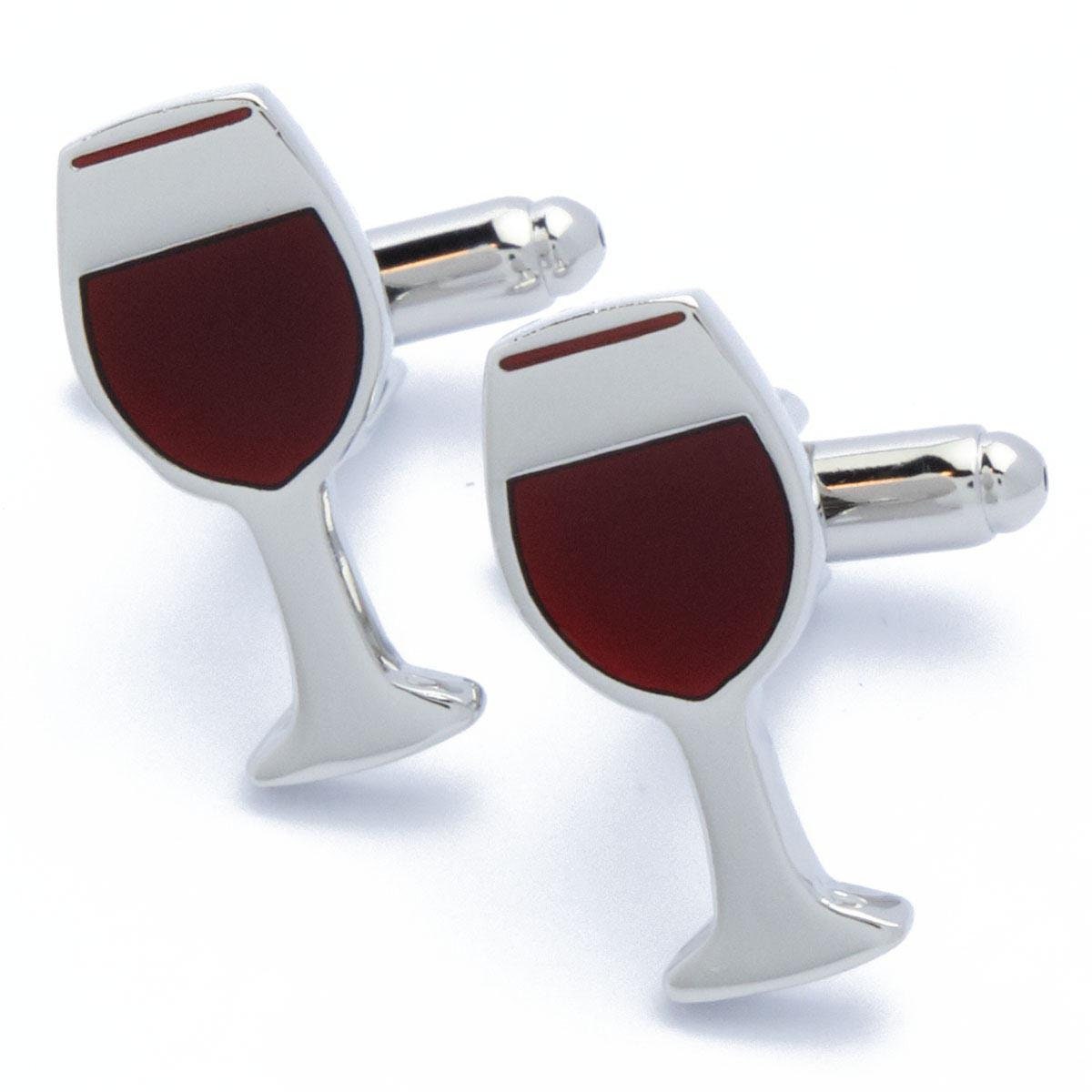 Cufflinks - Wine glasses Silver and Red
