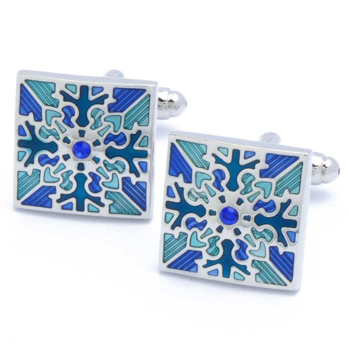 Cufflinks - Blue Square with Fine Pattern