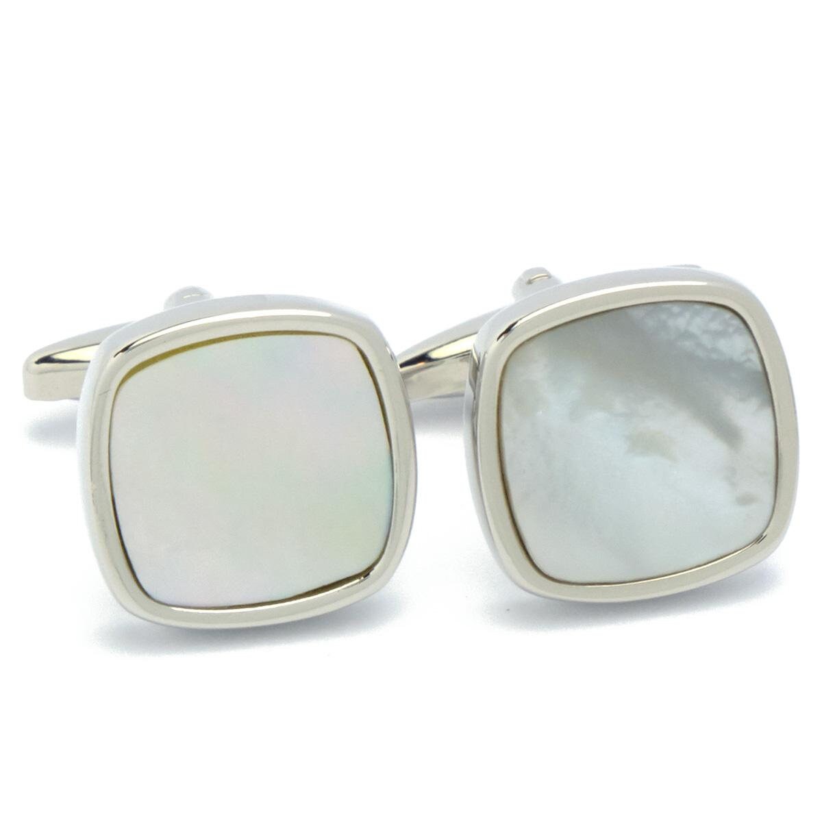 Cufflinks - Square Silver with White Mother of Pearl
