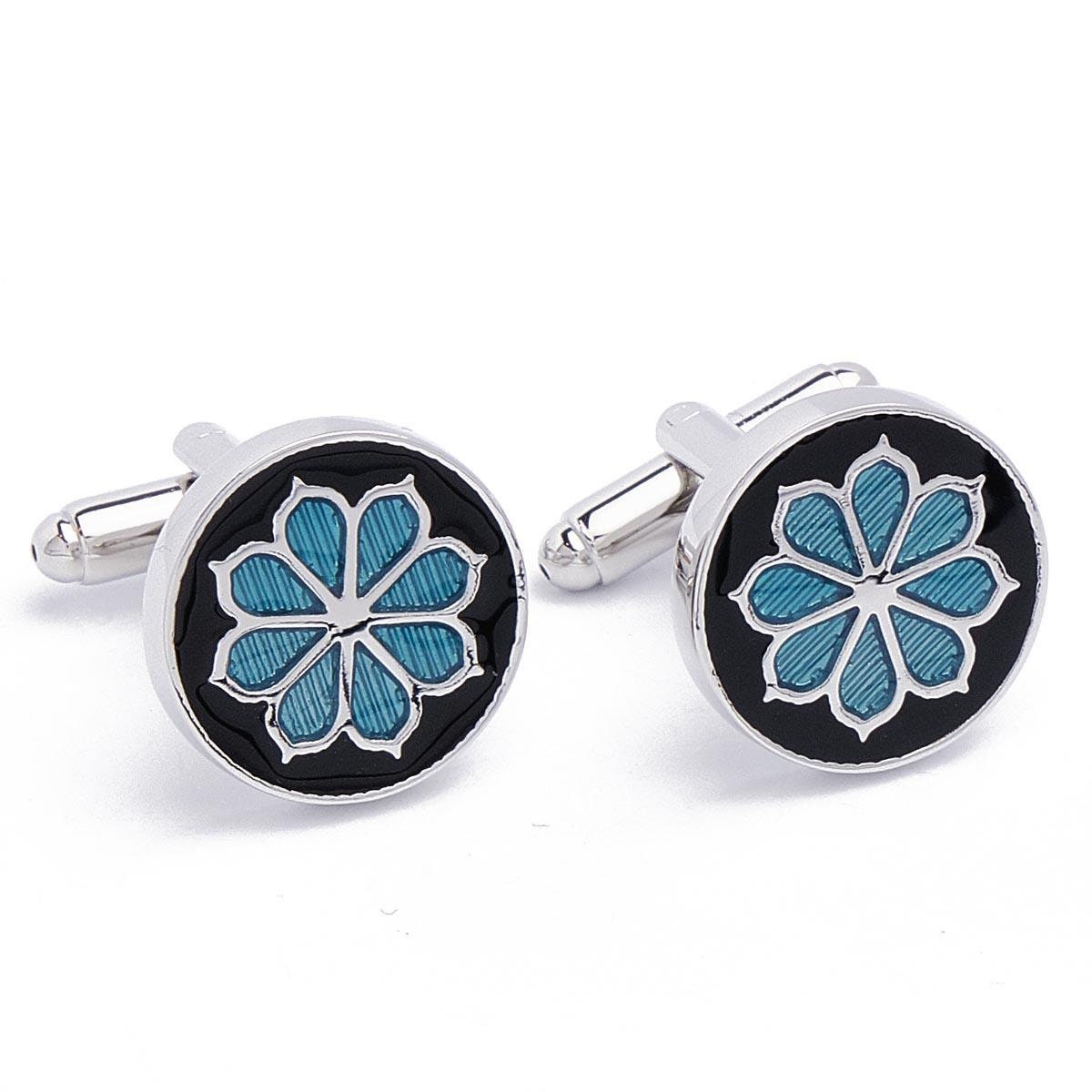 Cufflinks - Flower Blue Forget-me-not Myosotis Round