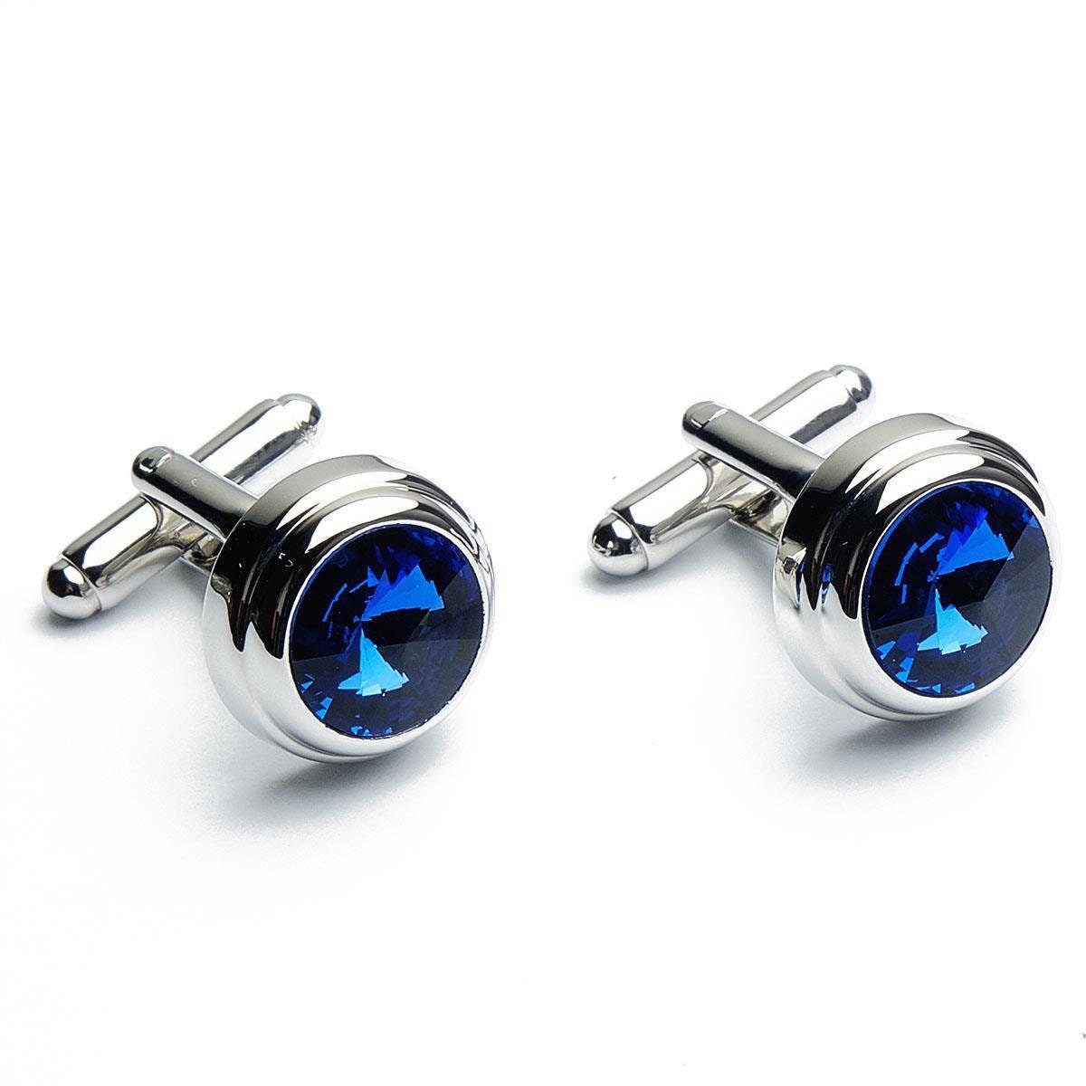 Cufflinks - Silver with Blue Crystal