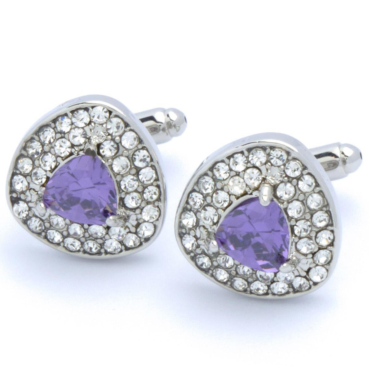 Cufflinks - Triangular with White Stones and Purple Stone