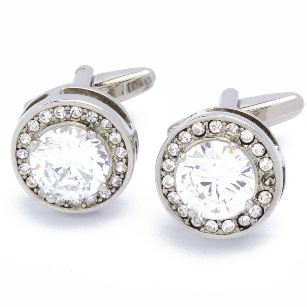 Cufflinks - Round with Radiant White Stone
