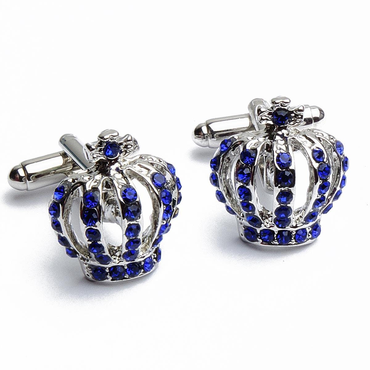 Cufflinks - Crown Queen Silver Blue Diamonds