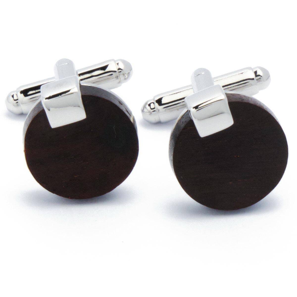 Cufflinks - Wood with Silver Detail Round