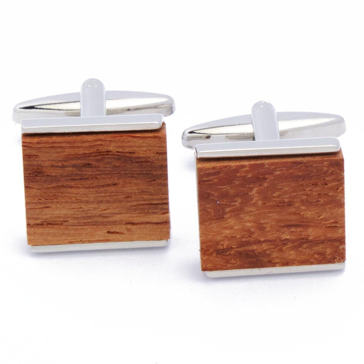 Cufflinks - Wood Square with Silver Accent